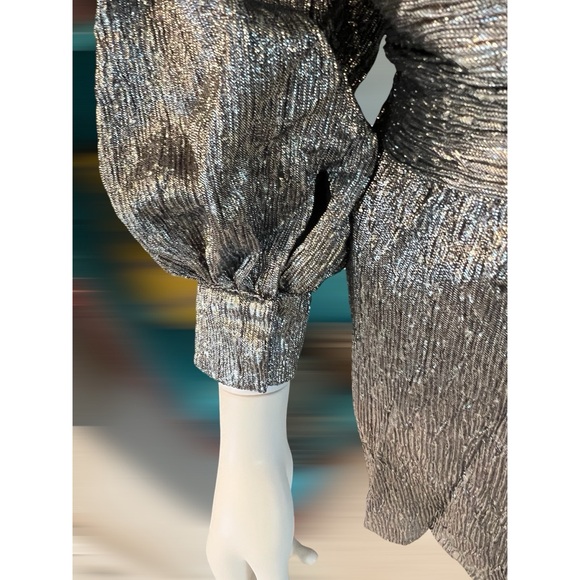 BEULAH Absolutely beautiful metallic silver Surplice dress S M L - Picture 7 of 14
